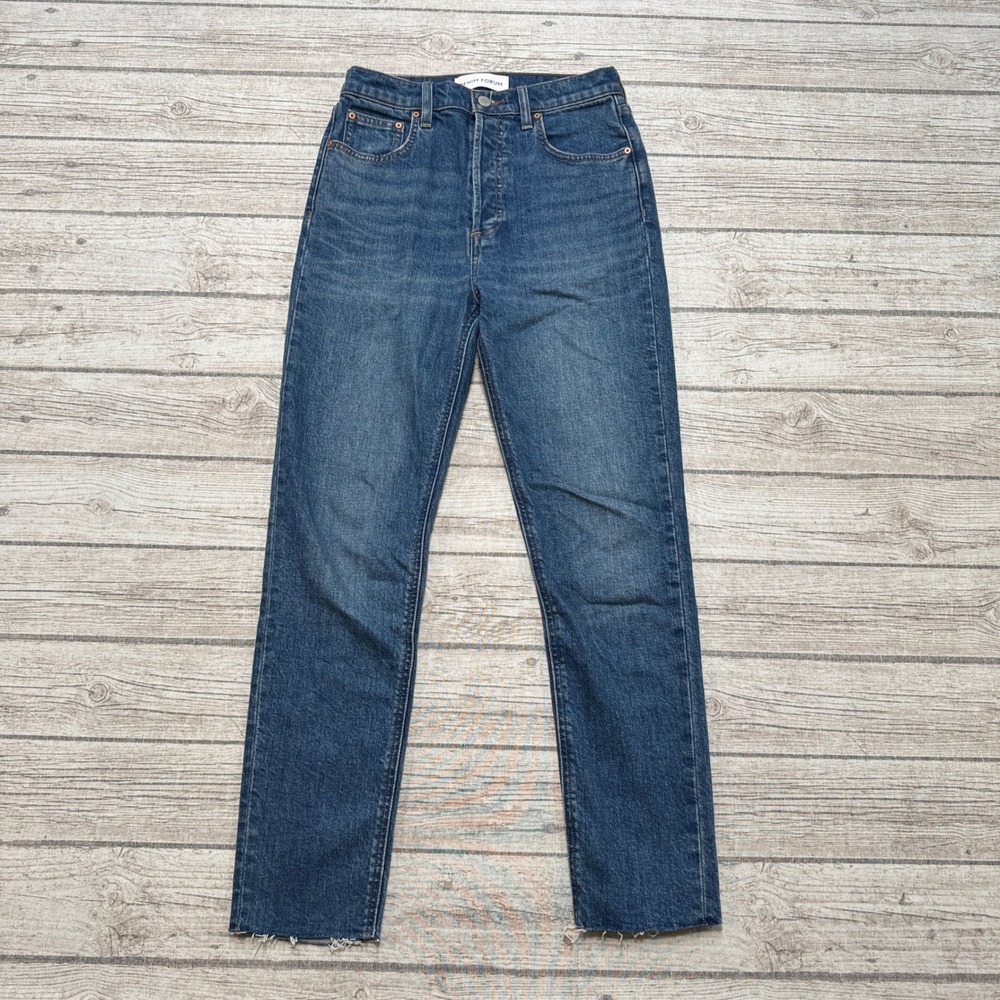 Denim Forum Jeans Womens 26 Blue Denim The Yoko High Rise Slim Fit Cut Off